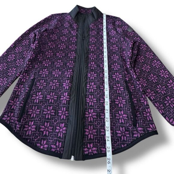 Talbot’s Geo Snowflake Cozy Woven Trim Jacket Purple Black Full Zip Women’s Sz M - Picture 4 of 12